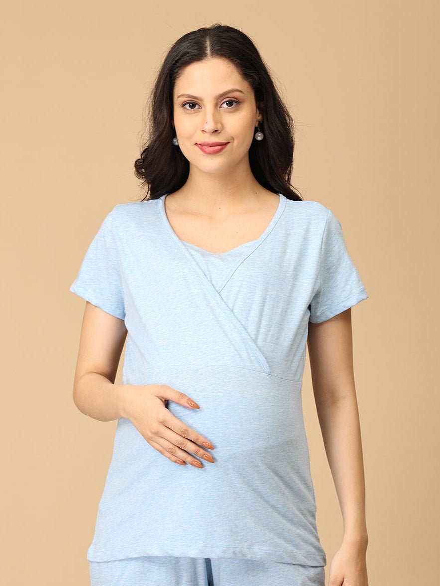 Blue Melange Maternity and Nursing Top Blue