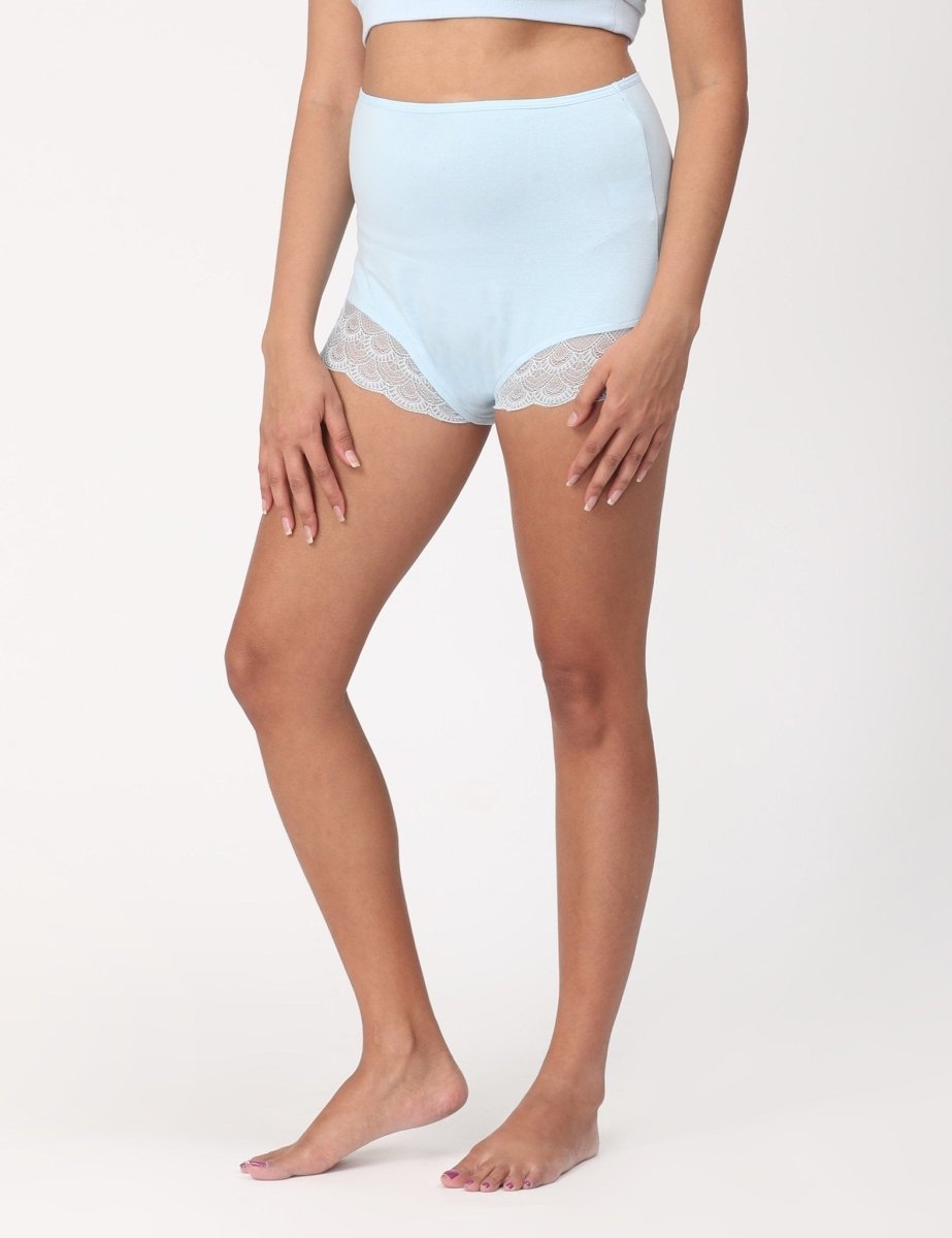 Maternity Over Belly High Waist Lace Panty Sky Blue