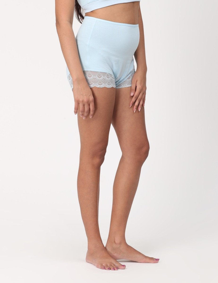 Maternity Over Belly High Waist Lace Panty Sky Blue