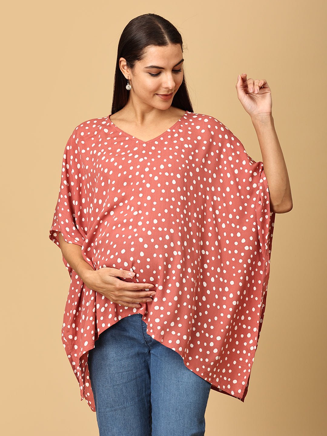 Mauve Spots Nursing Cover and Top Cotton Blend Poncho