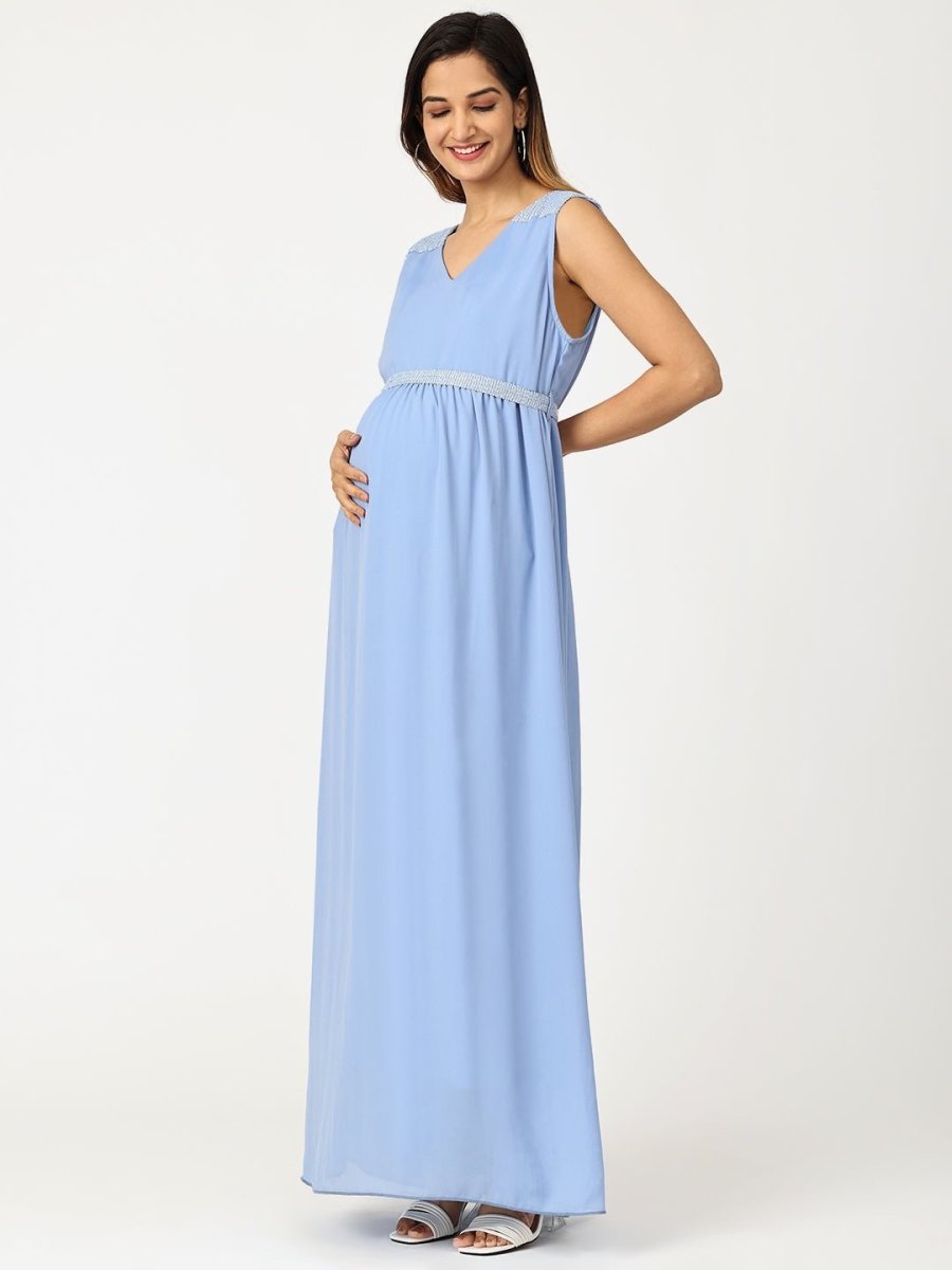 Maya Blue with Sequins Maternity Gown Blue