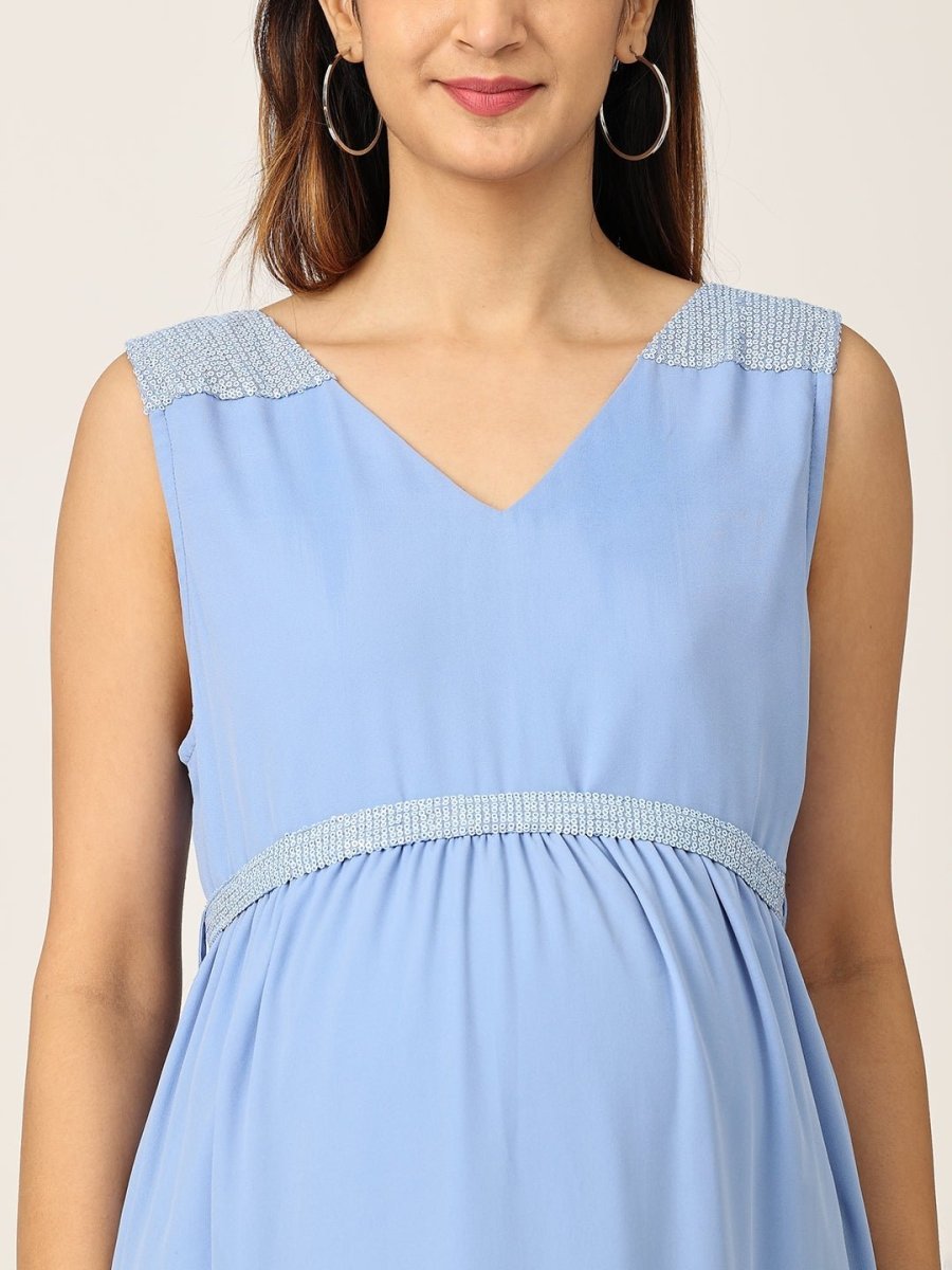 Maya Blue with Sequins Maternity Gown Blue