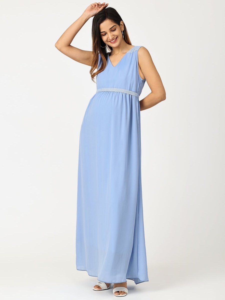 Maya Blue with Sequins Maternity Gown Blue