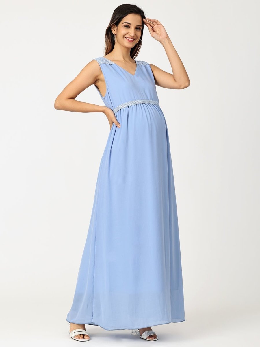 Maya Blue with Sequins Maternity Gown Blue