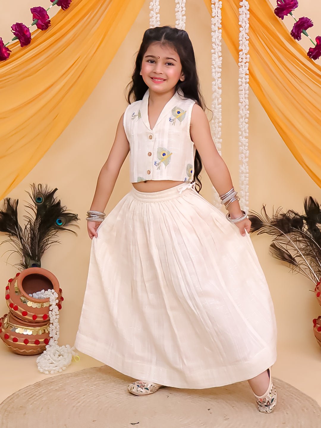 Mayur Dhaga Embroidered Girls Lehenga Set For Kids