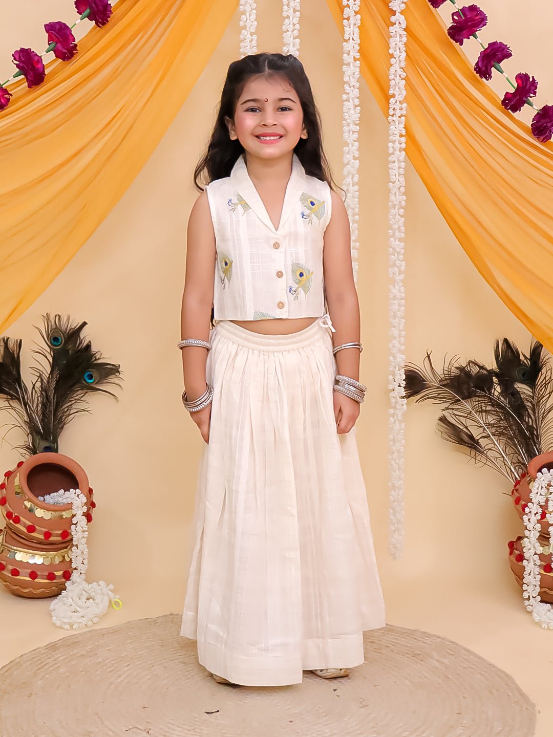 Mayur Dhaga Embroidered Girls Lehenga Set For Kids