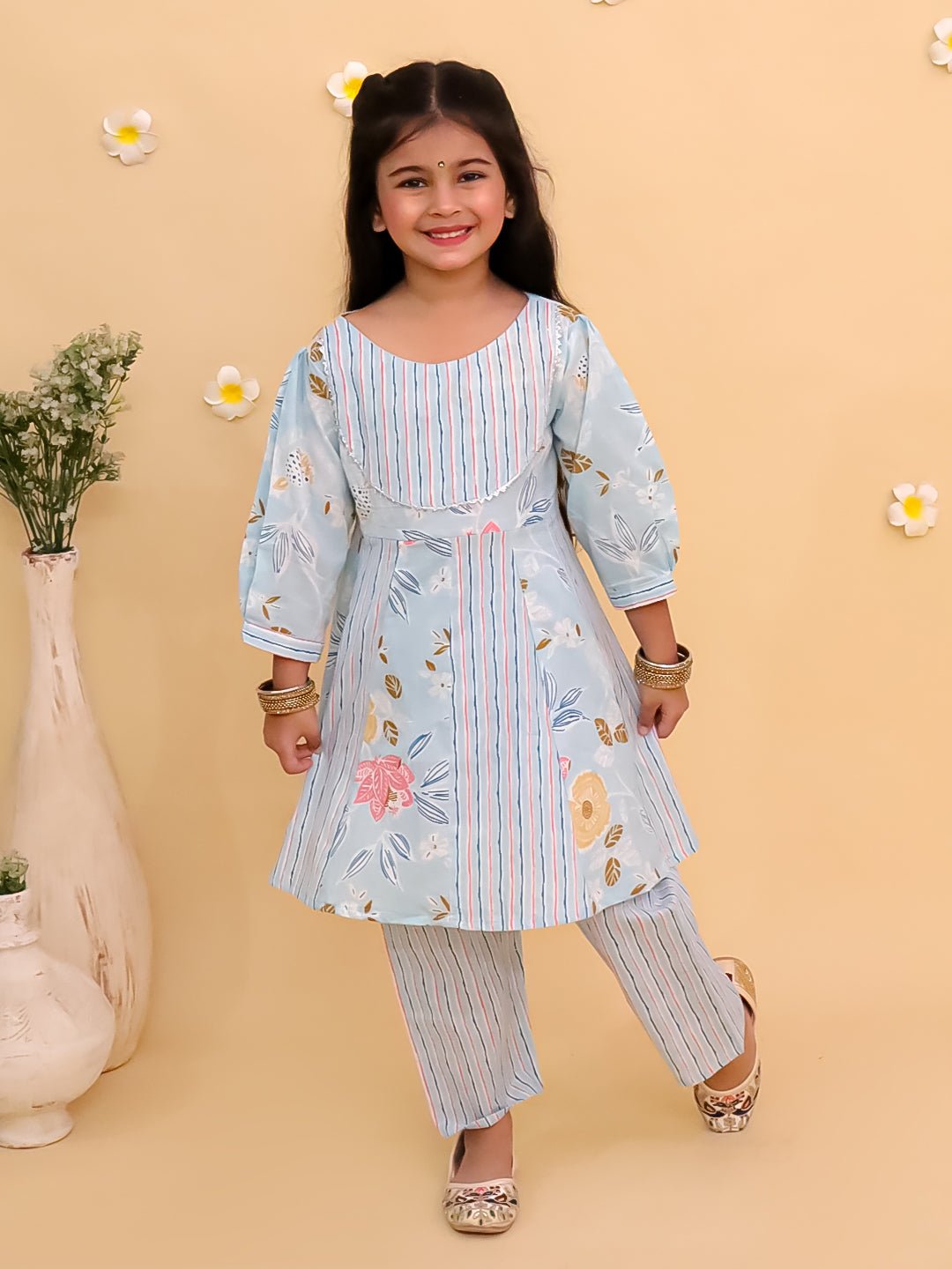 Megh Malhaar Floral Print Girls Anarkali Kurta Set For Babies