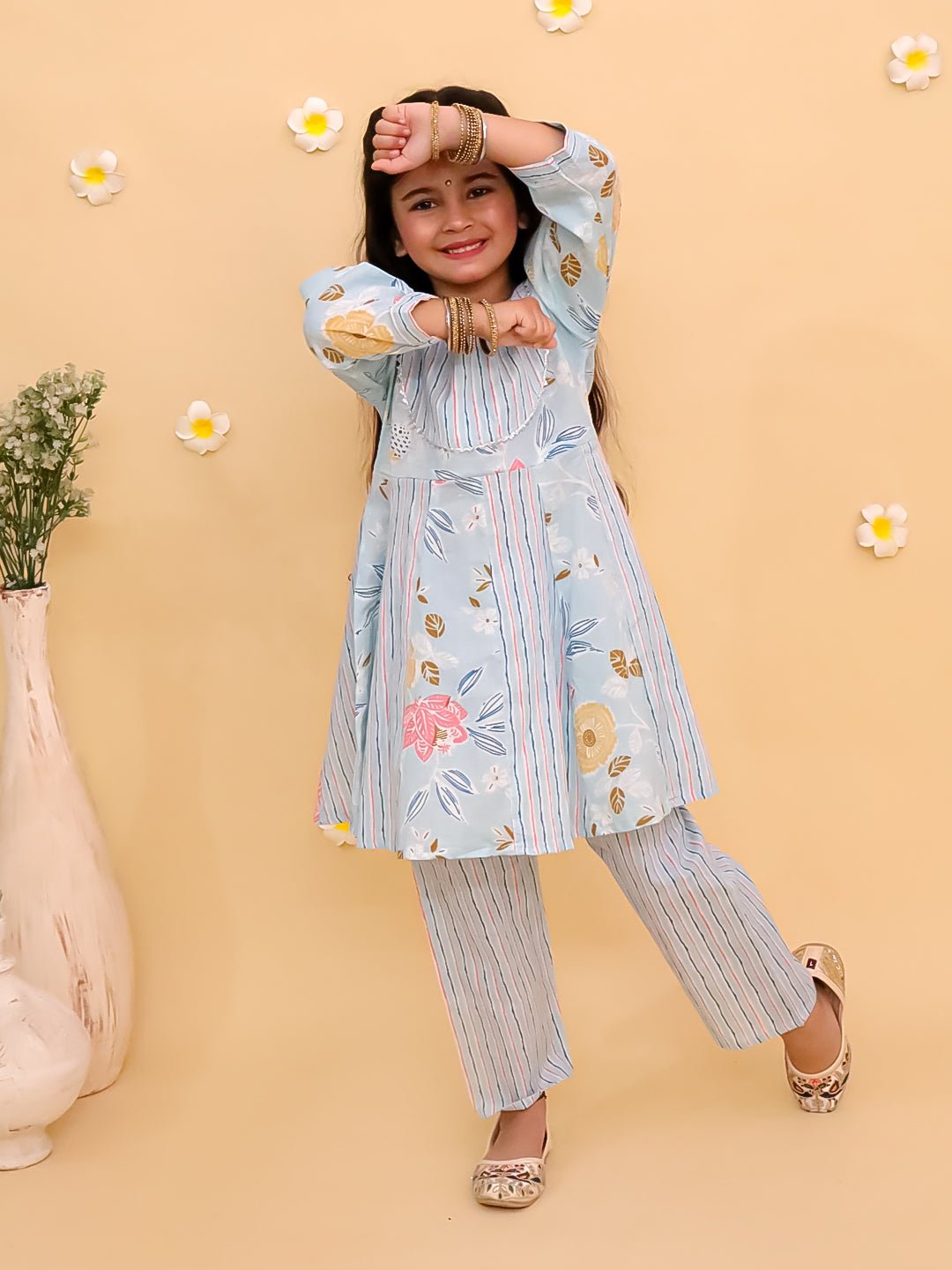 Megh Malhaar Floral Print Girls Anarkali Kurta Set For Babies