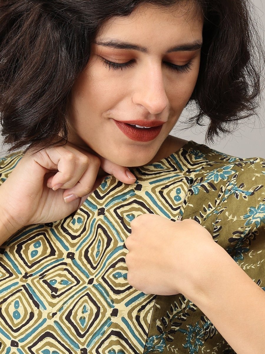 Mehendi Nights Maternity and Nursing Short Kurti Olive