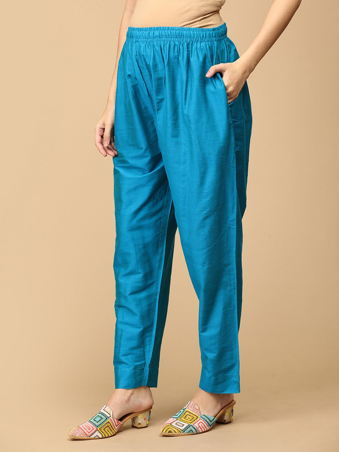 Mermaid Moment Embroidered Maternity and Nursing Silk Kurta Set Aqua Blue