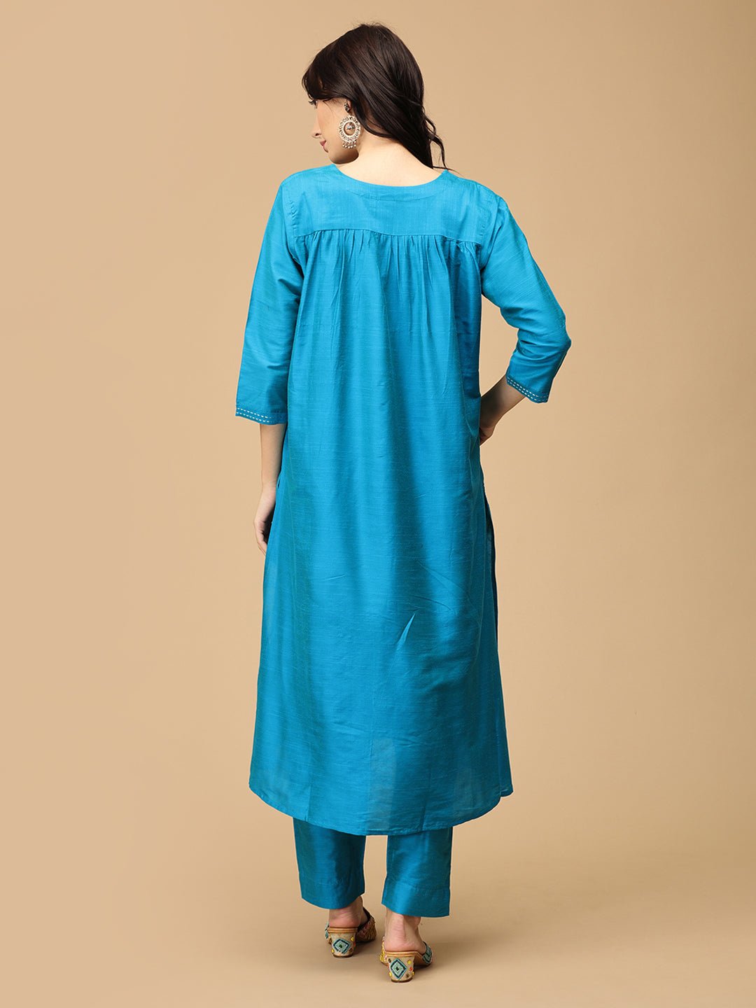 Mermaid Moment Embroidered Maternity and Nursing Silk Kurta Set Aqua Blue