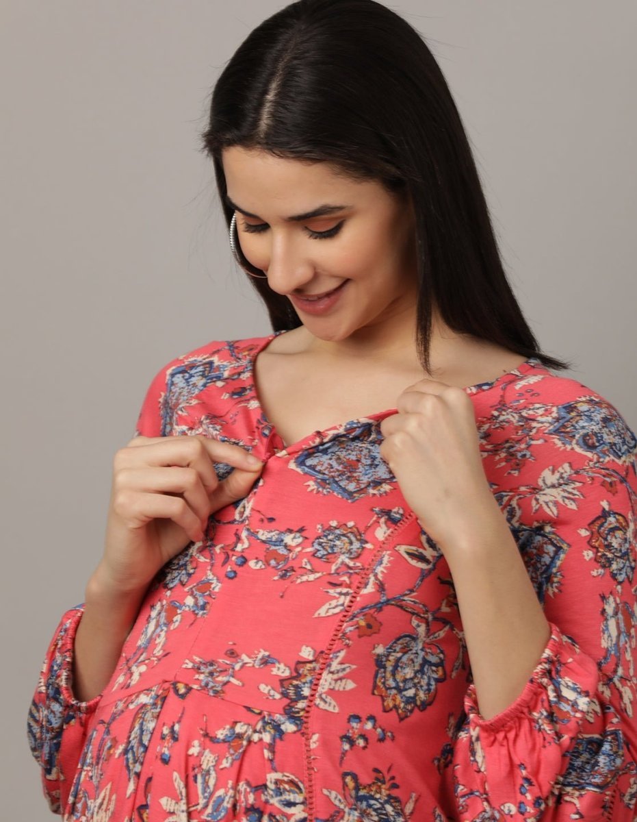Miami Pink Lace Maternity and Nursing Dress Pink