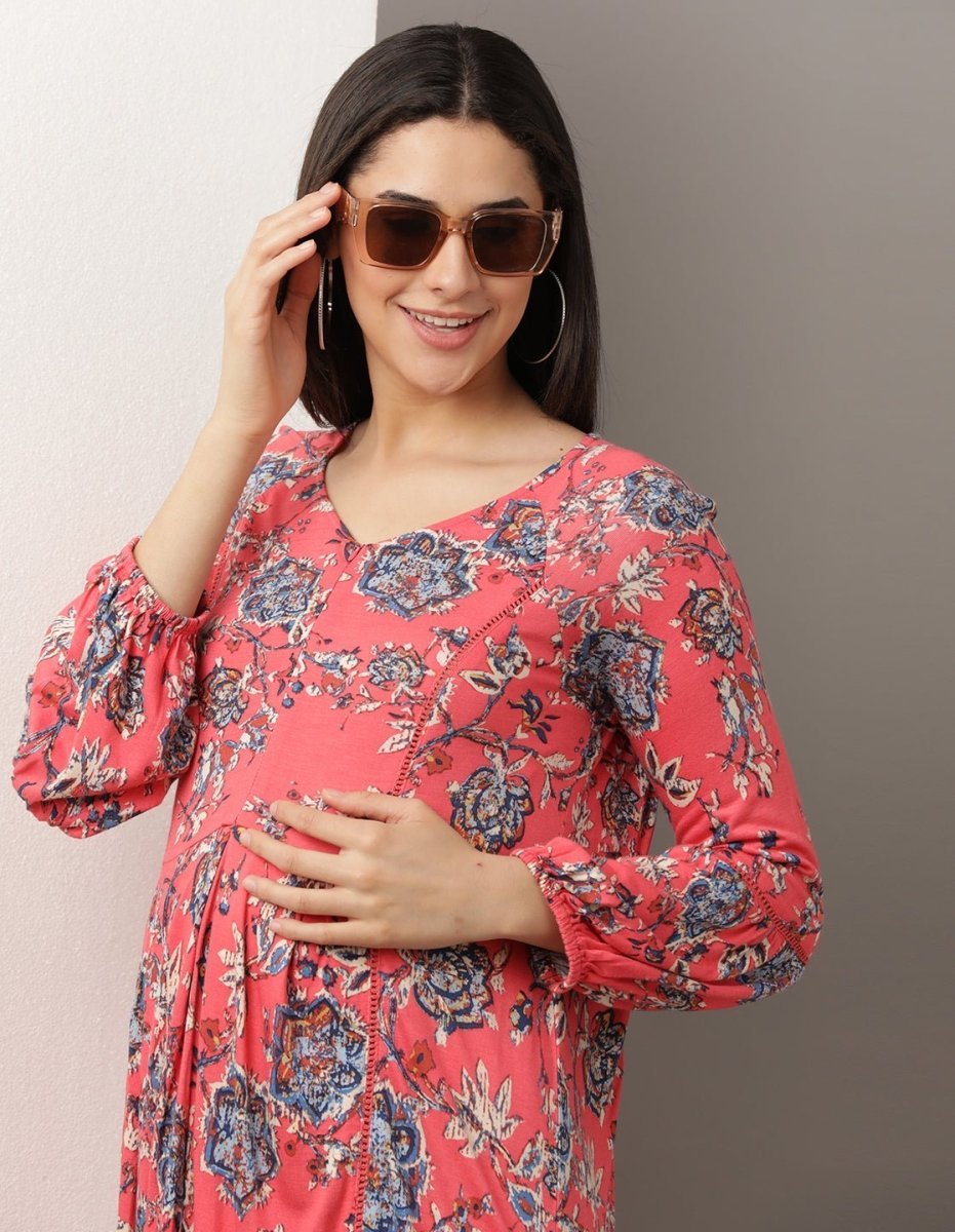 Miami Pink Lace Maternity and Nursing Dress Pink