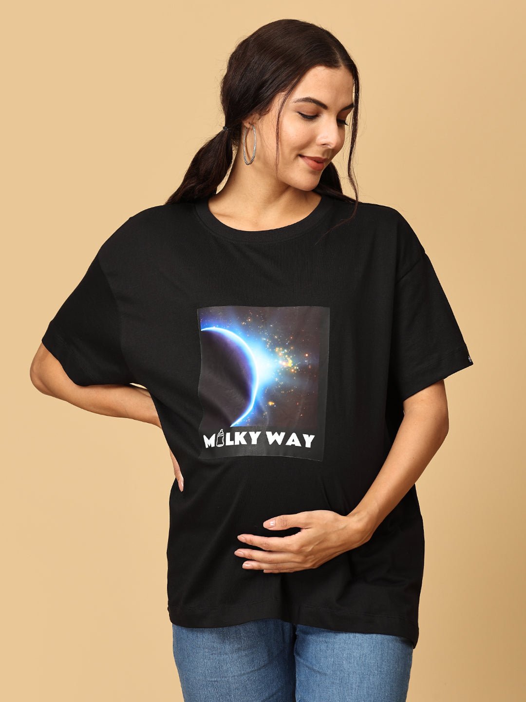 Milky Way Oversized Maternity and Nursing T shirt Black