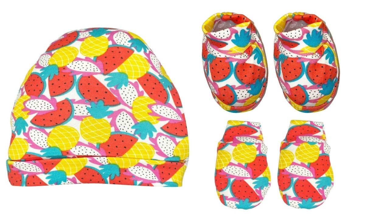 Fruitilicious Mittens Booties and Cap Set