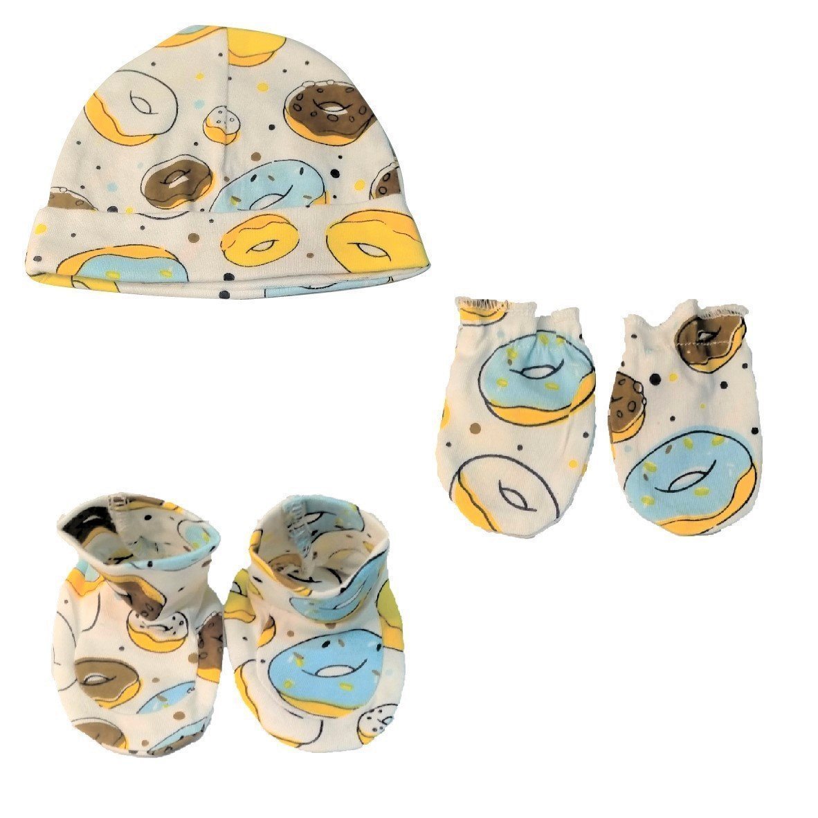 Sweet Like a Doughnut Kids Mittens Booties Cap Set