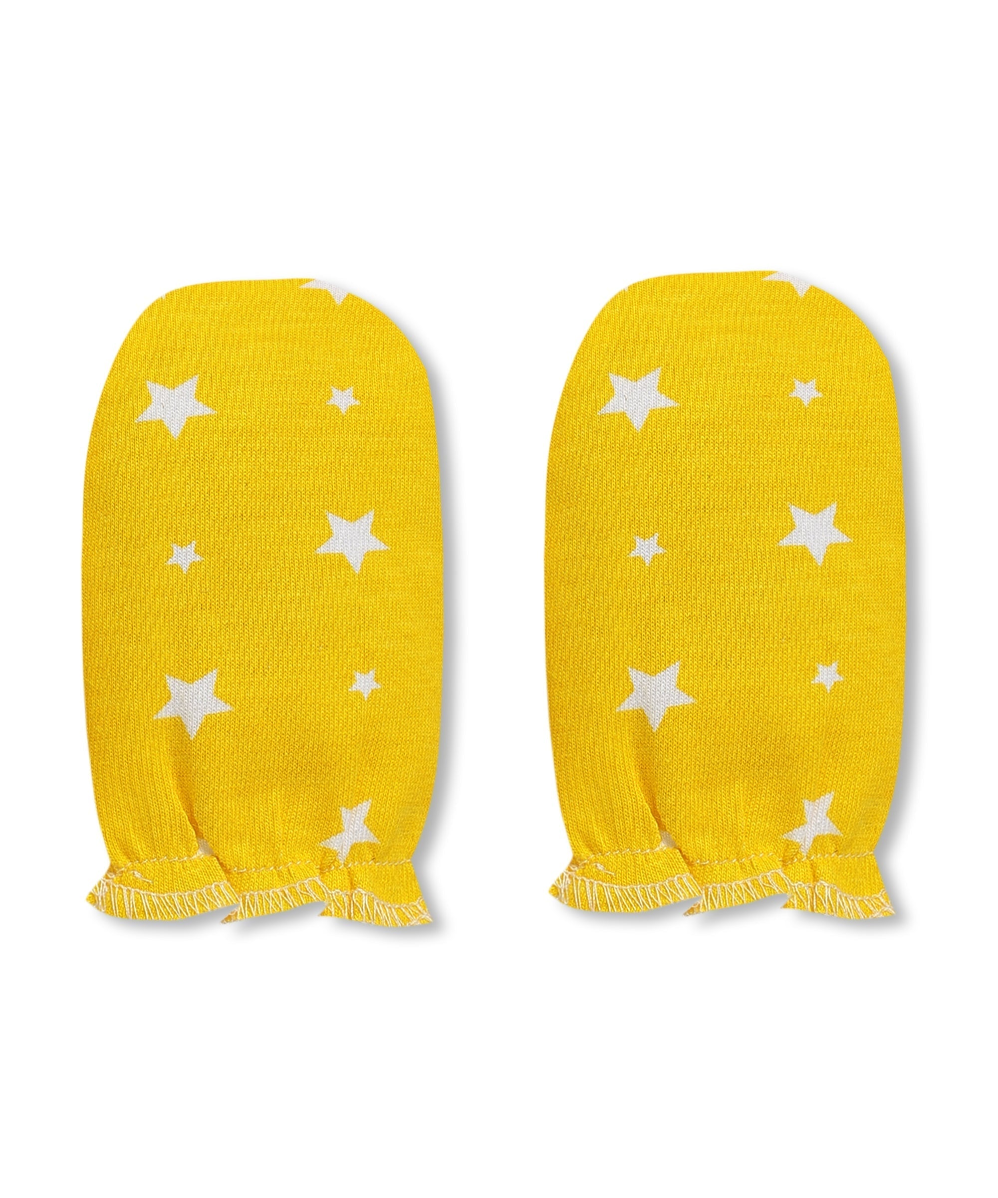 Yellow Stars Mittens Booties and Cap Set