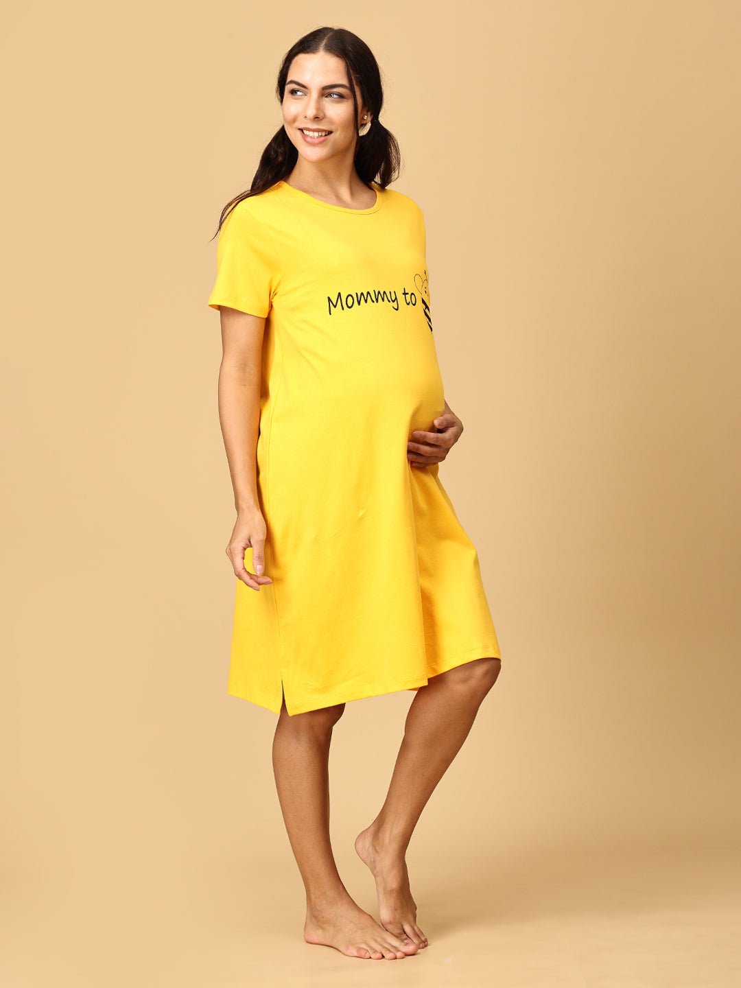 Mommy To Bee Maternity T-Shirt Dress Yellow
