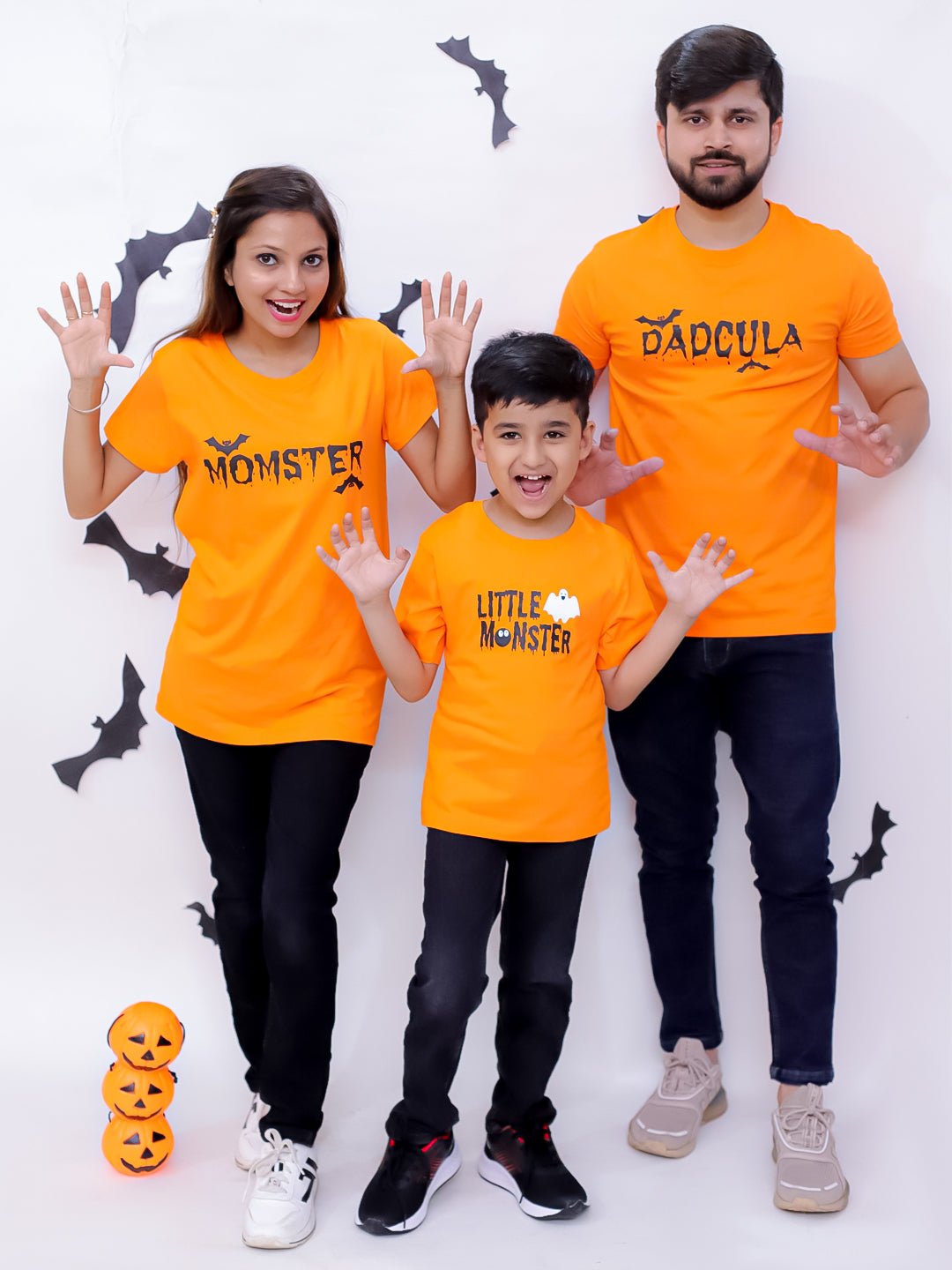Monster Family Print Men's Women's And Kid's T-shirts Twinning Combo Of 3