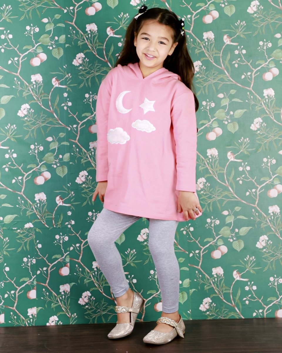 Moon Magic Girls Hooded Sweater Dress With Grey Leggings