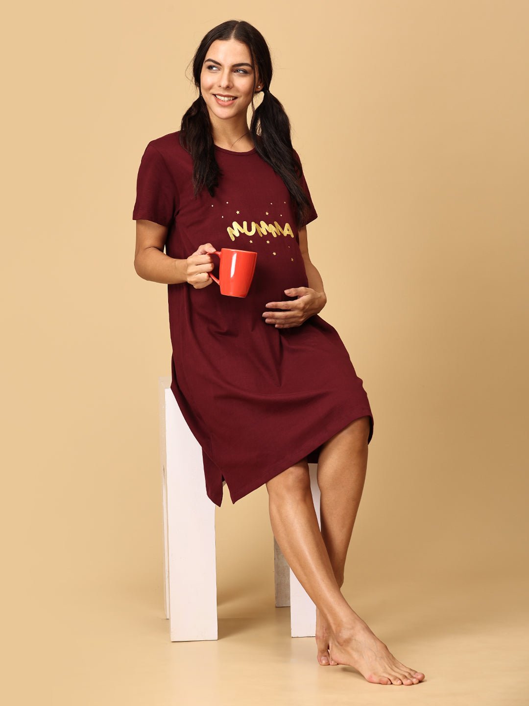 Mumma Maternity T-Shirt Dress Maroon