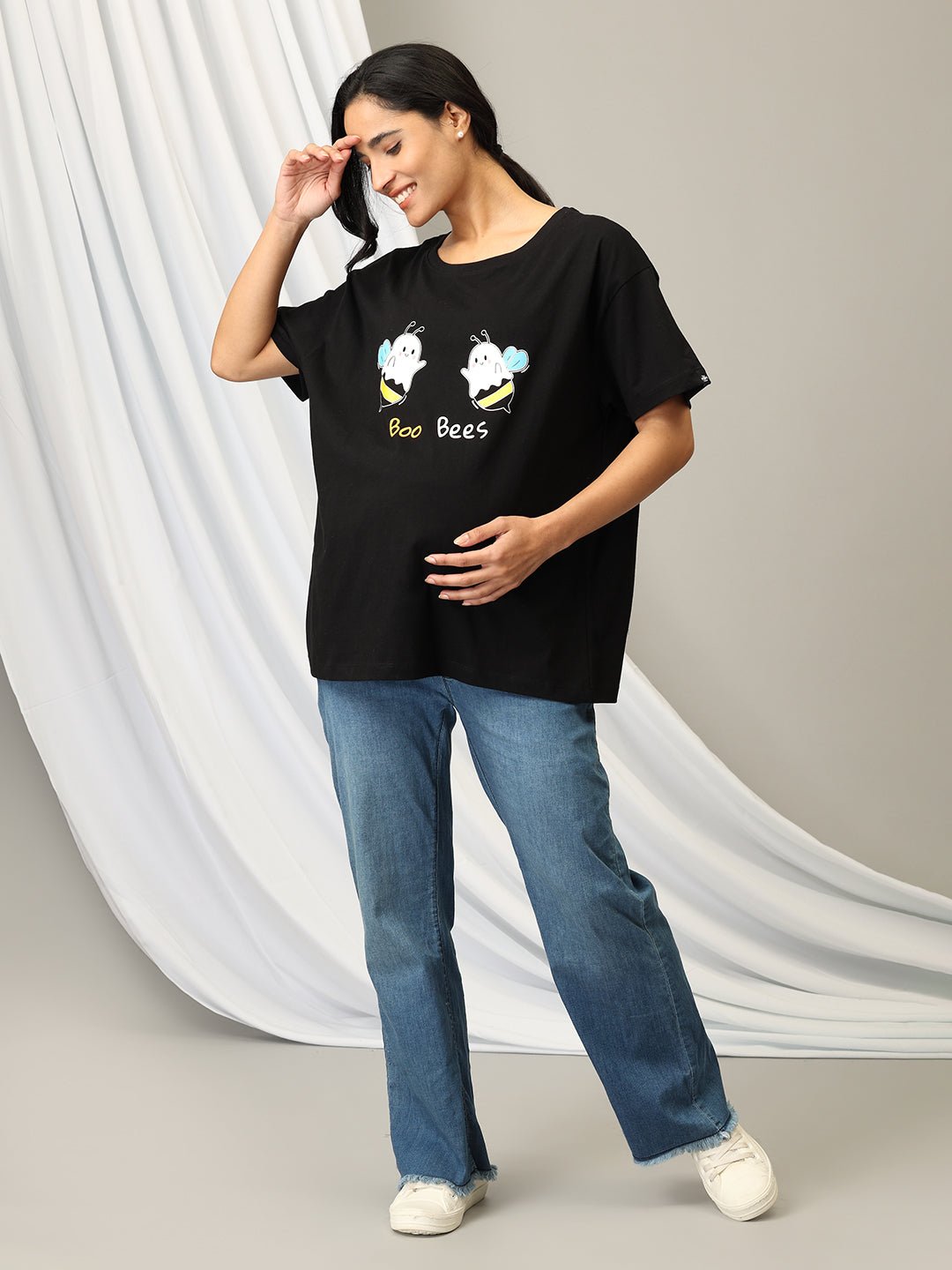 Boo Bees Oversized Maternity and Nursing T shirt Black