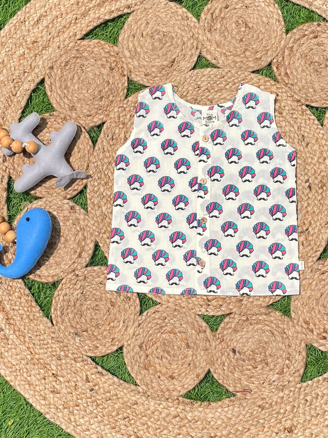 Mustache And Ethnic Geometrical Printed Cotton Infant Jabla Pack Of 2