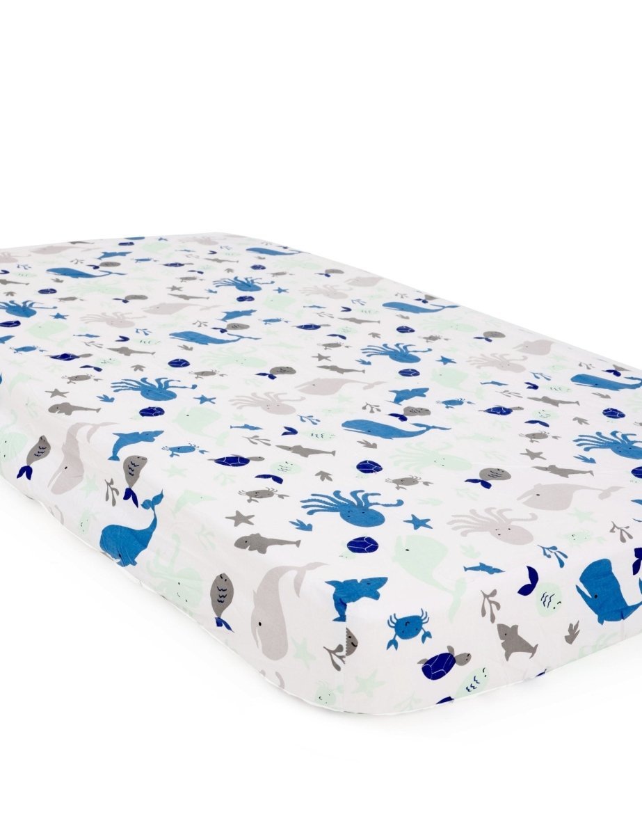 My Sea World Printed Cotton Crib Sheet For Babies