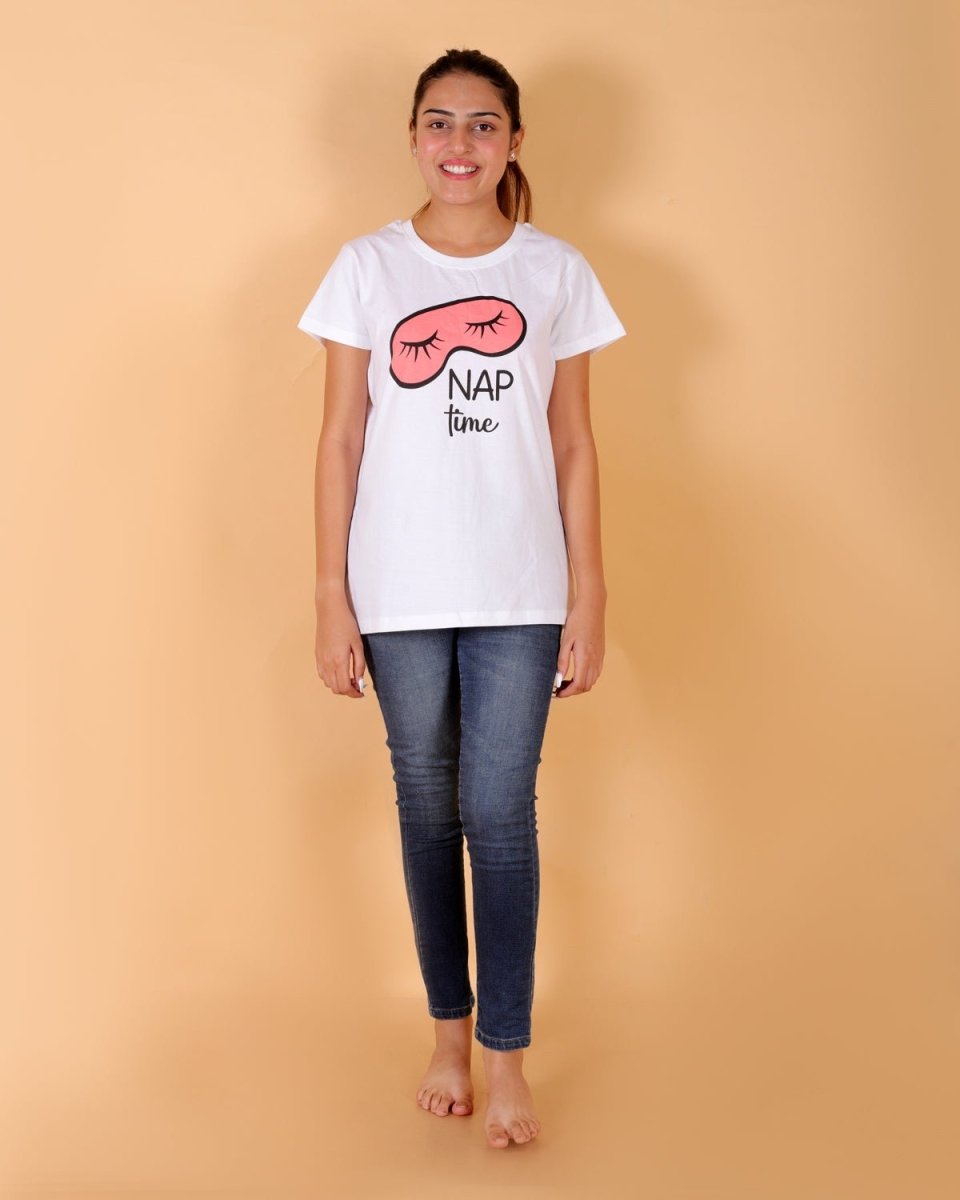 Nap Time White Cotton Matching Family T-Shirt Twinning Combo Of 2
