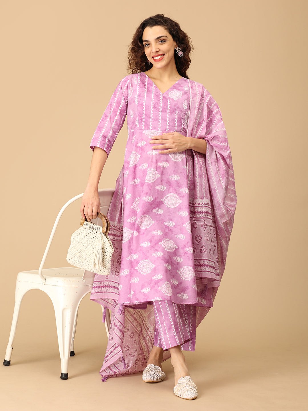 Nargis Noor Maternity and Nursing Kurta Set Lavender