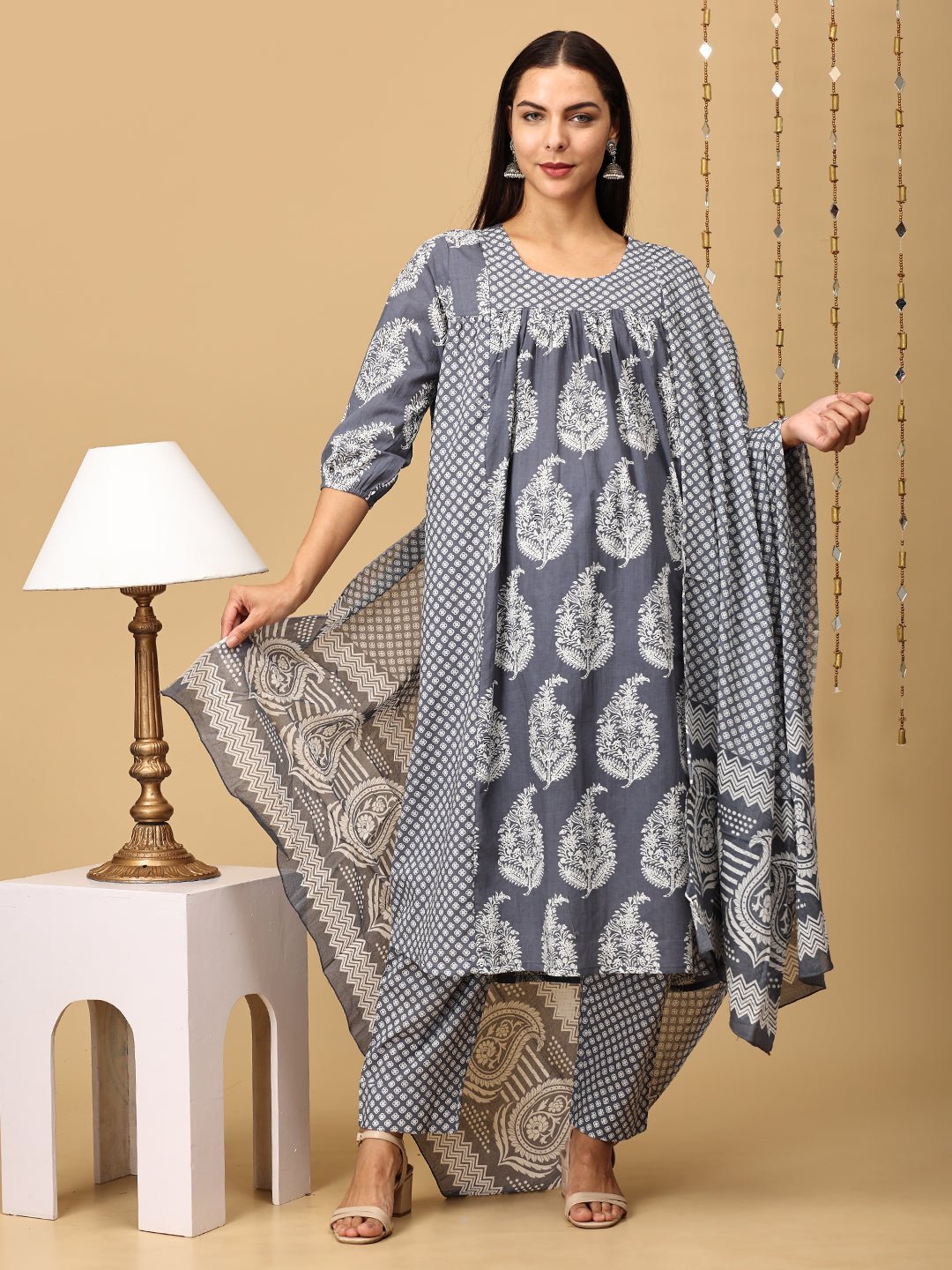 Naval Nirvana Maternity and Nursing Kurta Set Grey