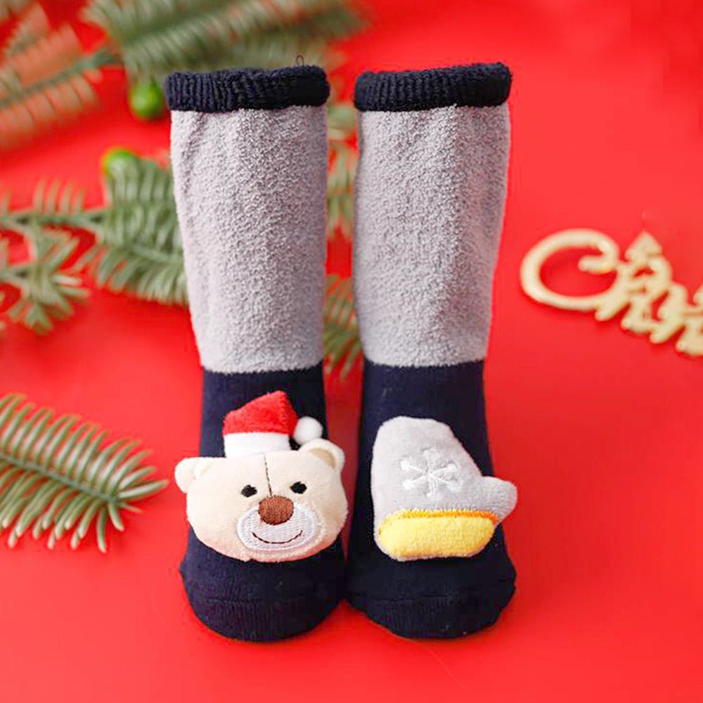 Little Surprise Box Navy Grey Ted Mittens Christmas Ankle Socks