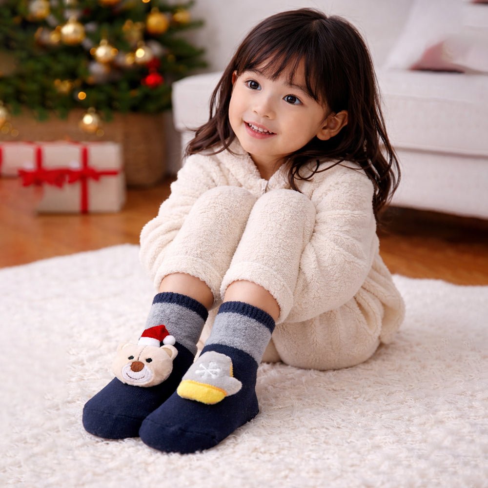 Little Surprise Box Navy Grey Ted Mittens Christmas Ankle Socks