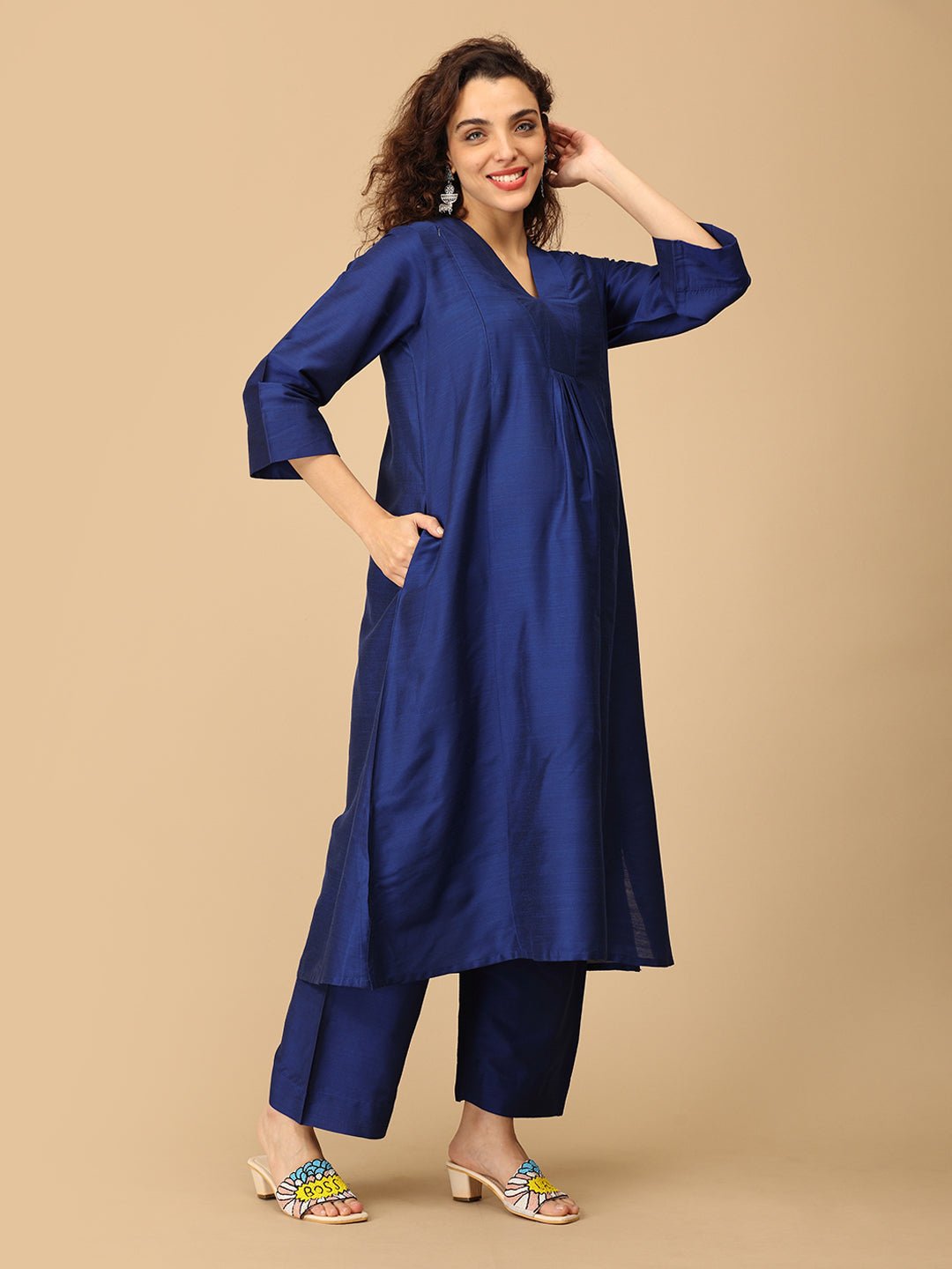 Neelam Ehsas Maternity and Nursing Silk Kurta Set Blue