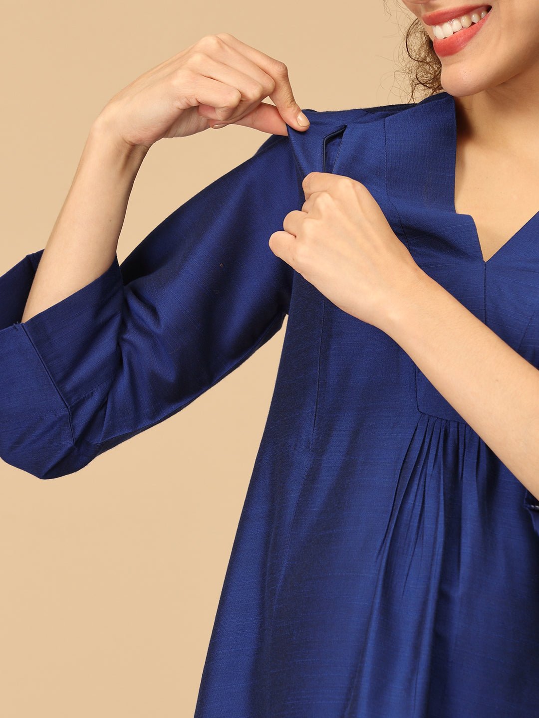 Neelam Ehsas Maternity and Nursing Silk Kurta Set Blue