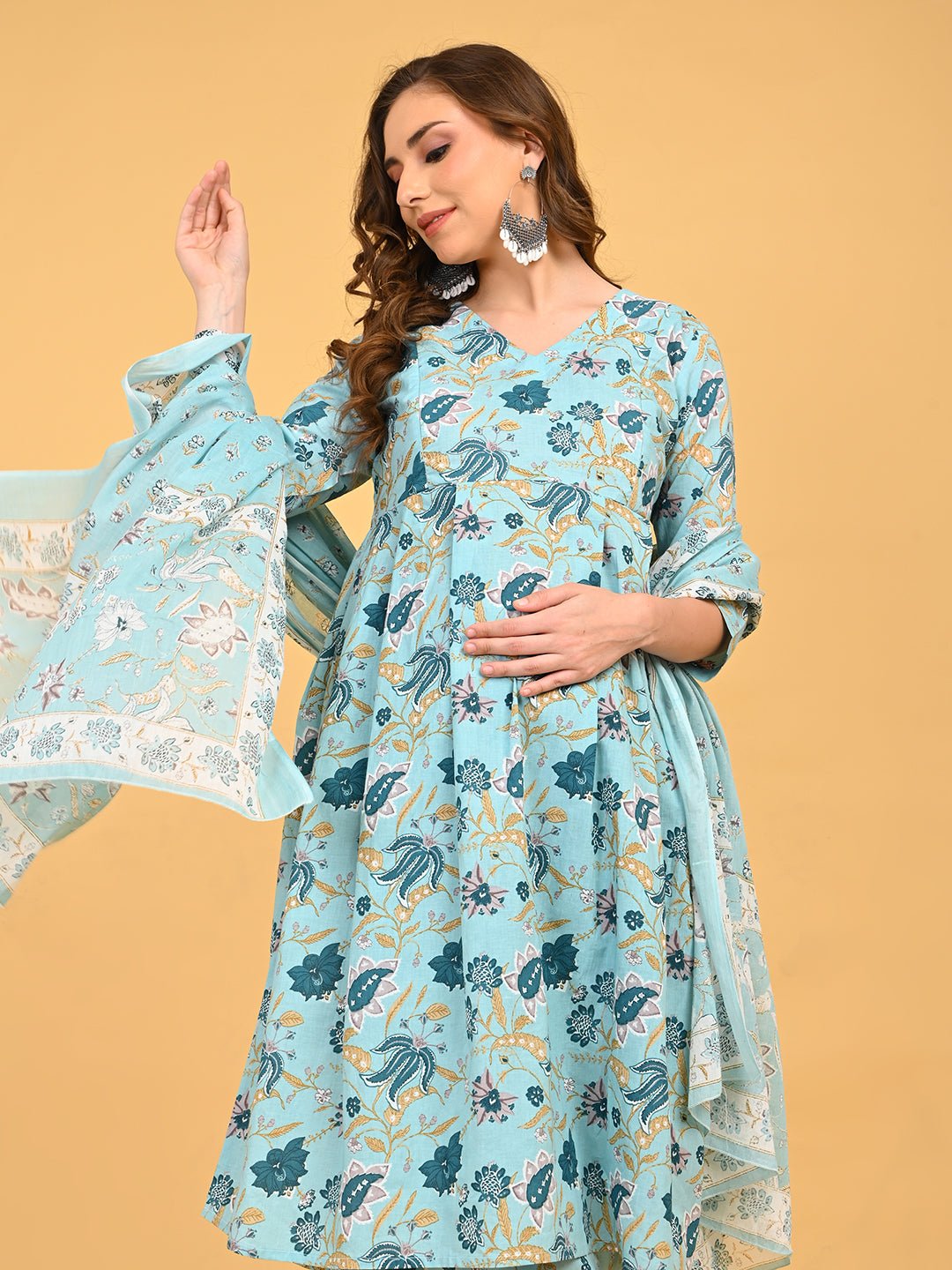 Neelam Saaz Maternity and Nursing Kurta Set Blue