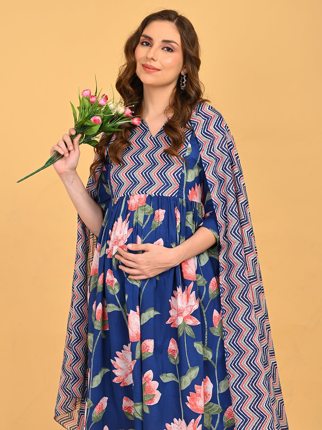 NeelVaani Maternity and Nursing Kurta Set Navy Blue