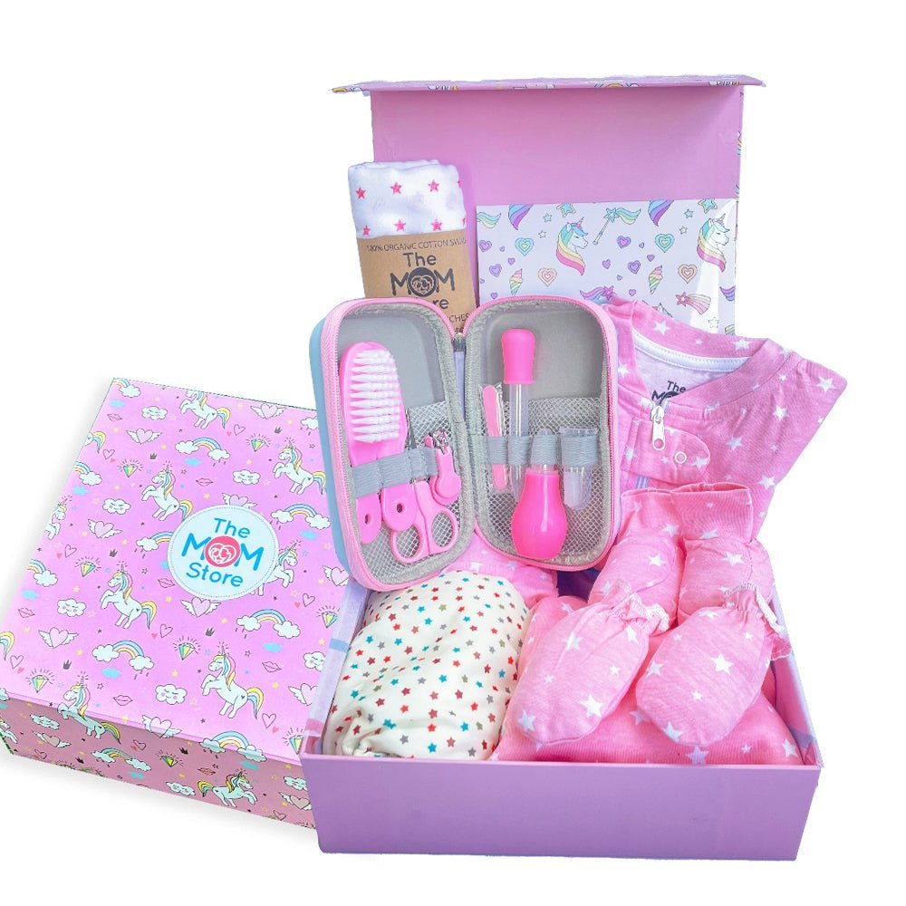 Dazzle 9 PCS Newborn Baby Gift Box With Romper And Milestone Cards