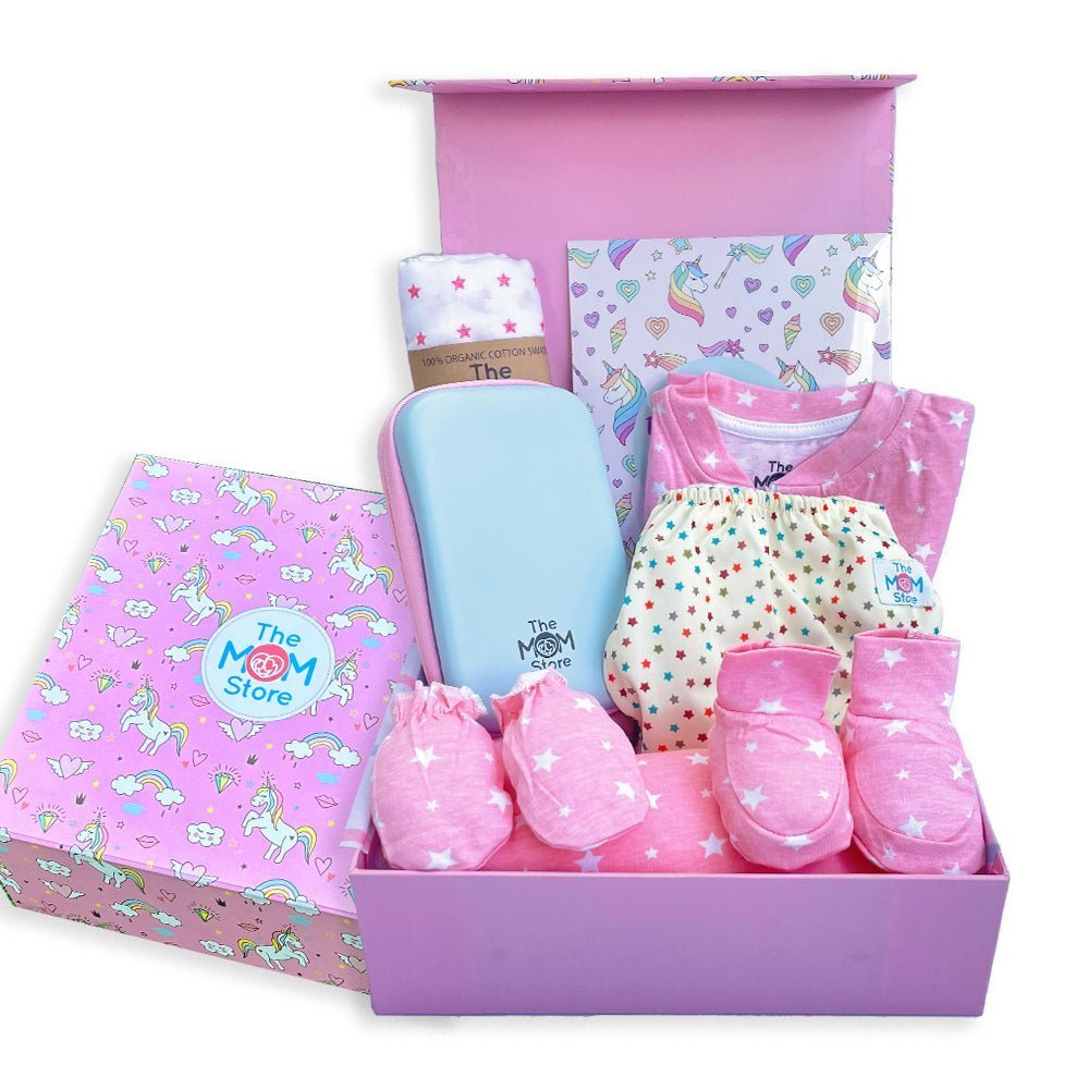Dazzle 9 PCS Newborn Baby Gift Box With Romper And Milestone Cards
