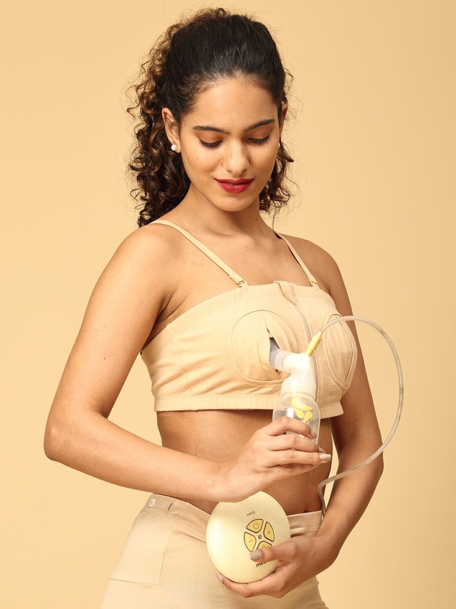 Hands Free Nursing Pumping Bra Beige