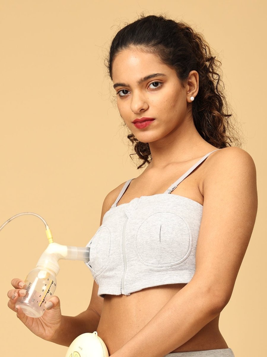 Nursing Pumping Bra Grey-Hand Free Grey