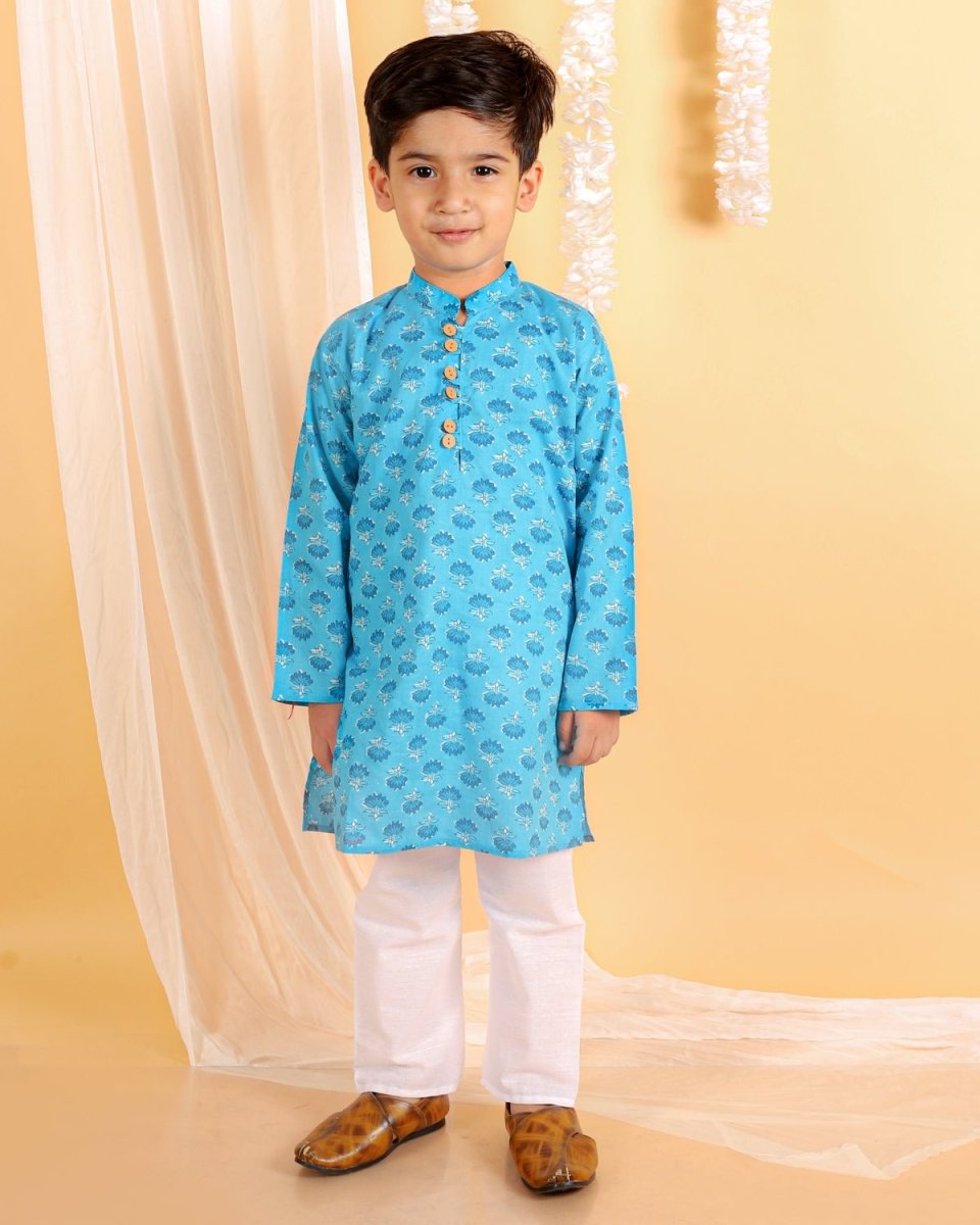 Ocean Blue Boys Kurta Pajama Set For Kids