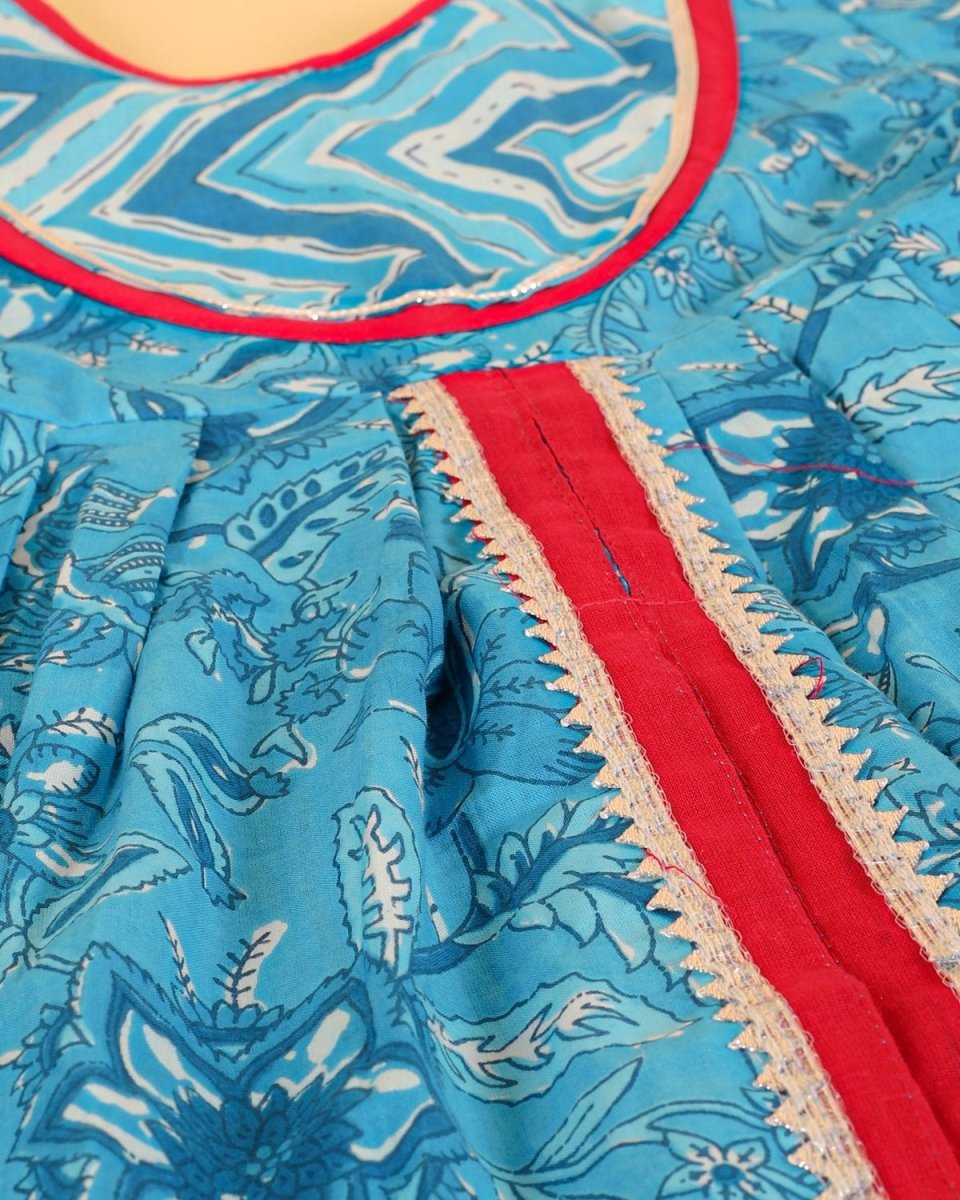 Ocean Blue Girls Anarkali Sharara Set