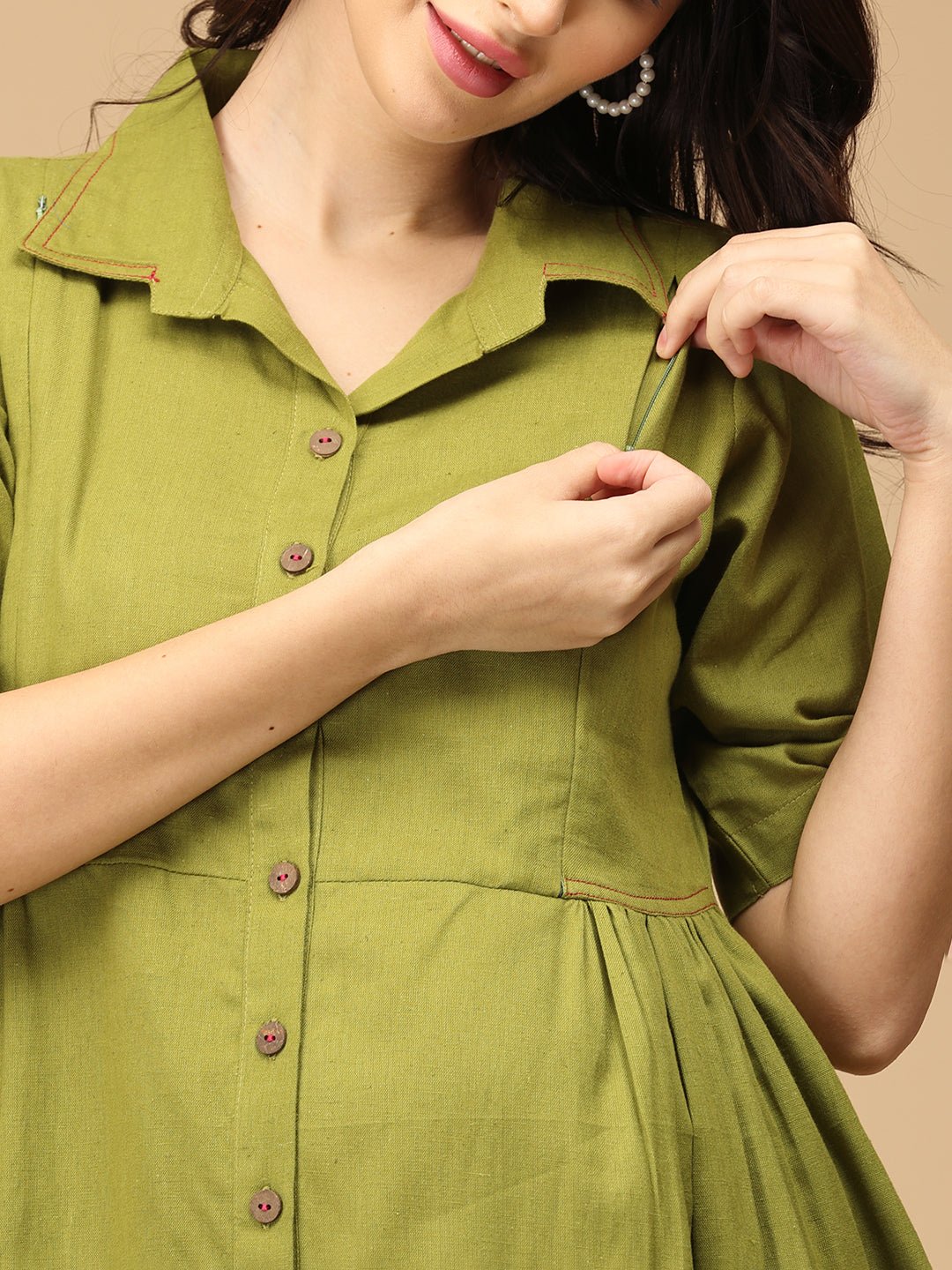 Olio Maternity and Nursing Dress Olive