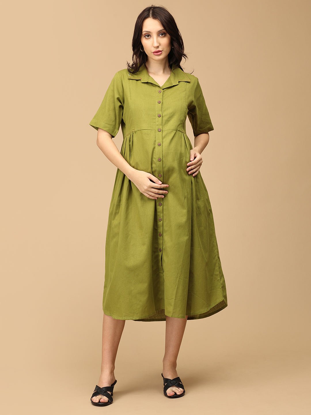 Olio Maternity and Nursing Dress Olive