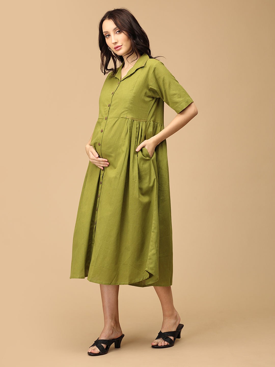 Olio Maternity and Nursing Dress Olive