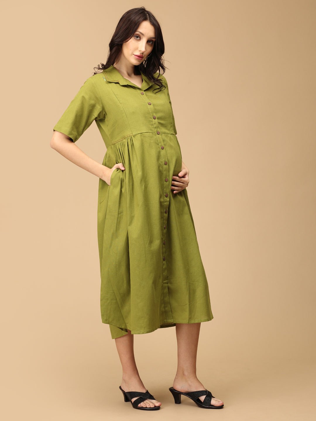 Olio Maternity and Nursing Dress Olive