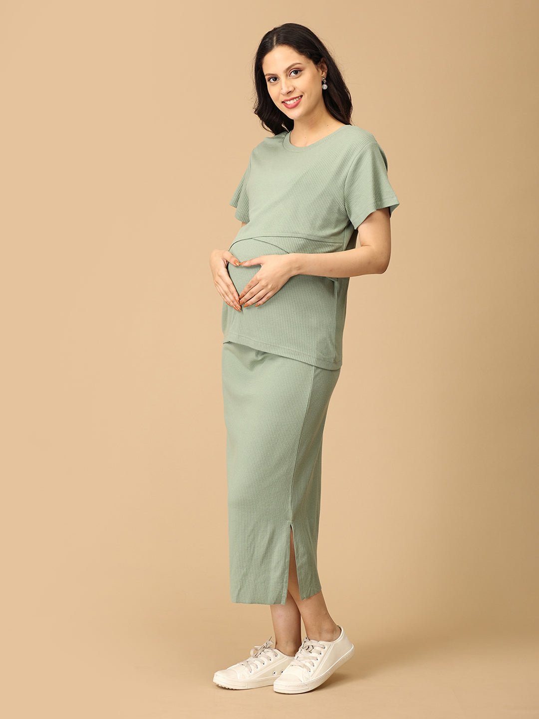 Olive the Trend Ribbed Maternity and Nursing Skirt Set Olive