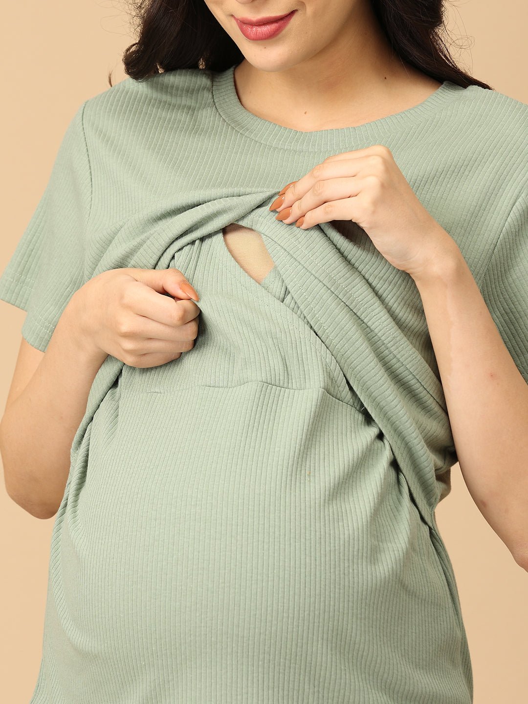 Olive the Trend Ribbed Maternity and Nursing Skirt Set Olive