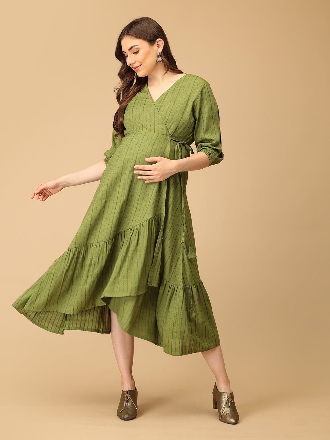 Olivious Maternity and Nursing Wrap Dress Olive